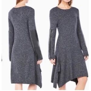 BCBG MAXAZRIA "Dahnya" B/W Knit Asymmetric Hem Faux Leather SLV Sweater Dress S
